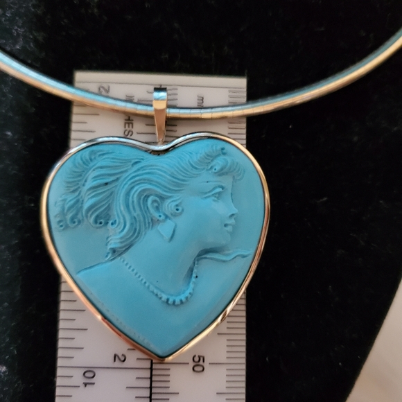 14k Y Gold Persian Turquoise Cameo brooch/pendant - Picture 5 of 8